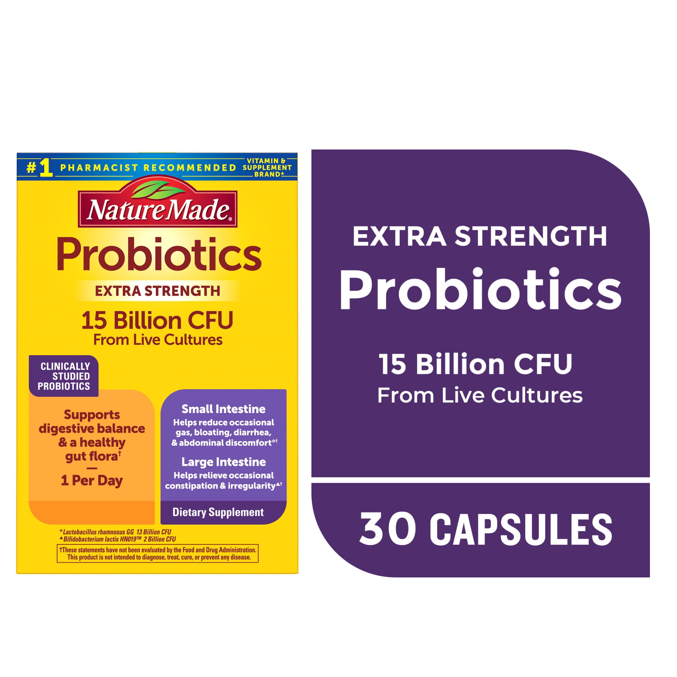 Nature Made Probiotics Extra Strength 15 Billion CFU from Live Cultures Capsules, 30 Count