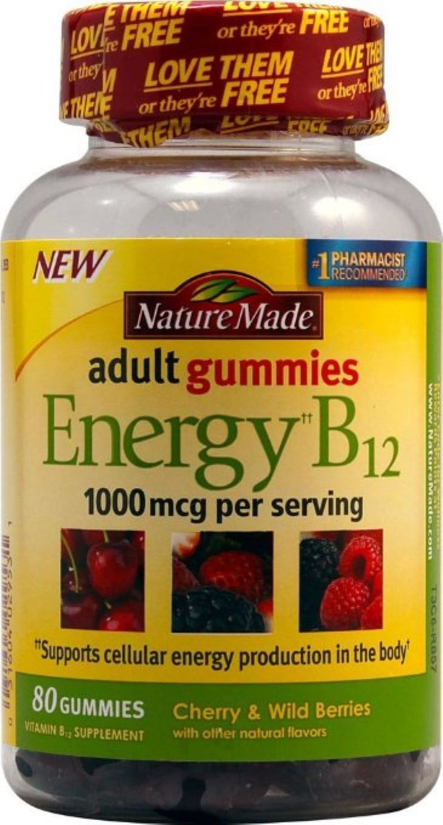 Nature Made Energy B-12 Adult Gummies, Cherry & Wild Berries 80 ea (Pack of 3) - image 1 of 2