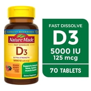 Nature Made Extra Strength Vitamin D3 5000 IU 125 mcg Fast Dissolve Tablets, 70 Count