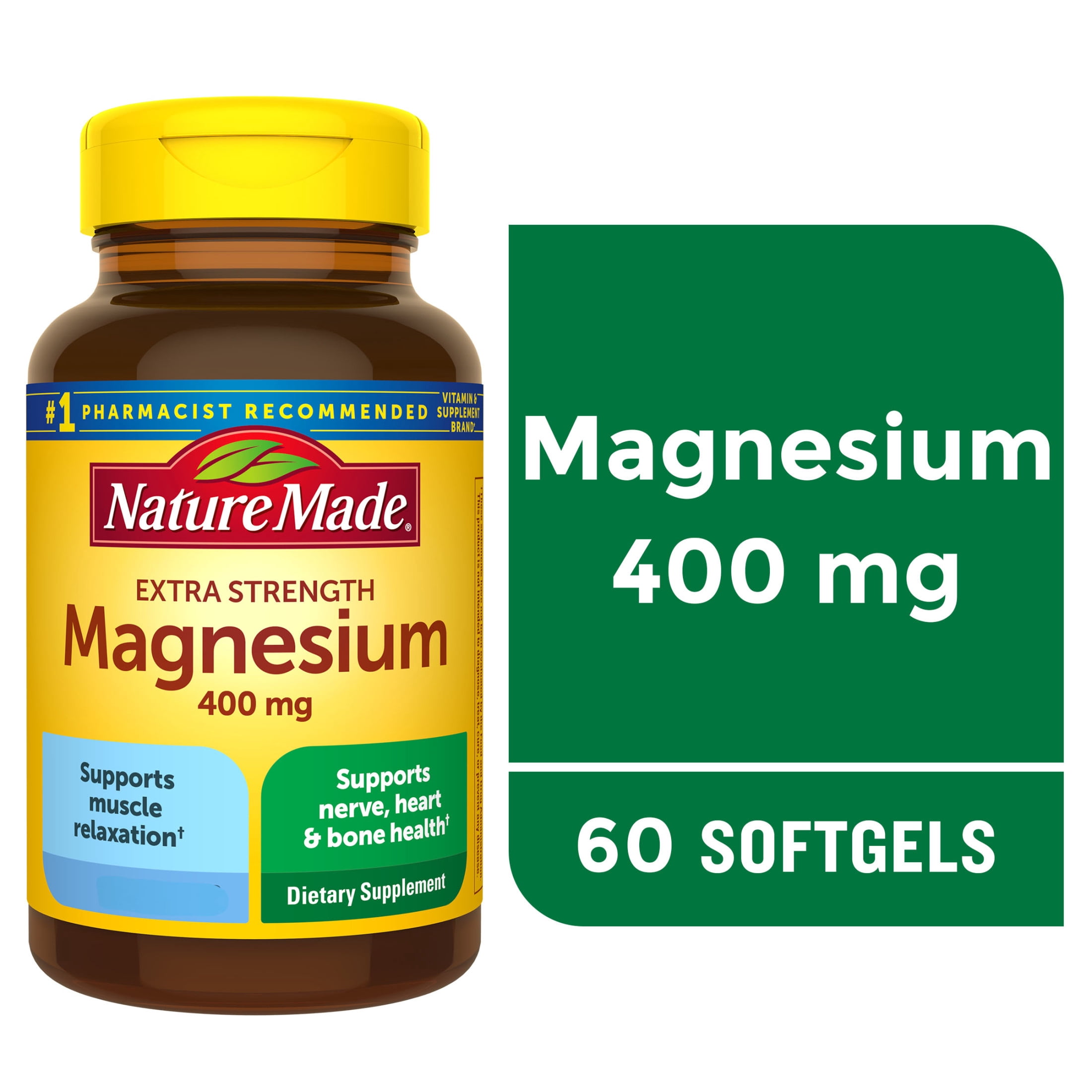 Nature Made Extra Strength Magnesium Oxide 400 mg Softgels, Dietary Supplement, 60 Count