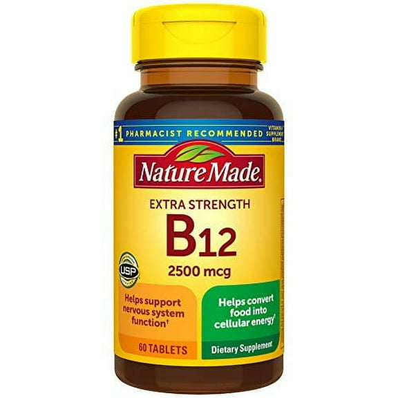 Nature Made Extra Strength Vitamin B12 2500 mcg, Dietary Supplement for Energy Metabolism Support, 60 Tablets, 60 Day Supply
