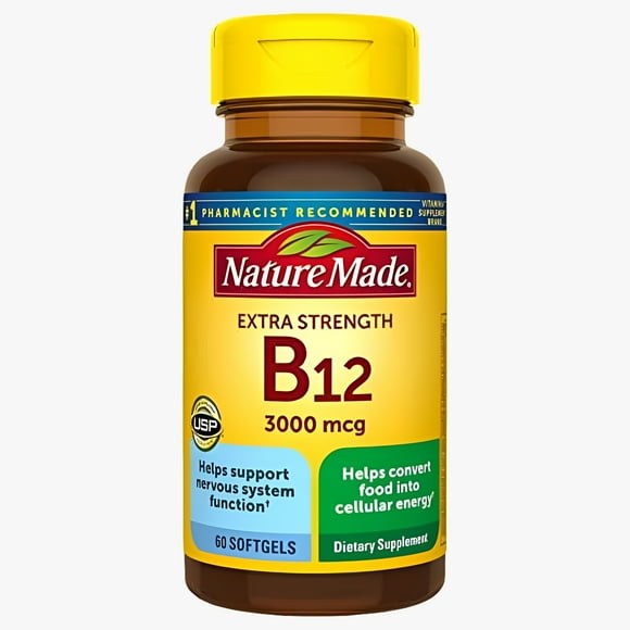Nature Made Extra Strength Vitamin B12 3000 mcg, Dietary Supplement for Energy Metabolism Support, 60 Softgels, 60 Day Supply