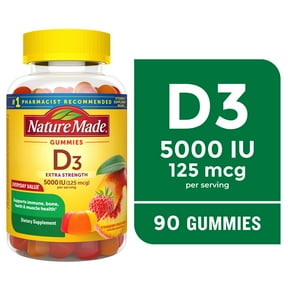 Nature Made Extra Strength Vitamin D3 5000 IU (125 mcg) per Serving Gummies, Dietary Supplement, 90 Count