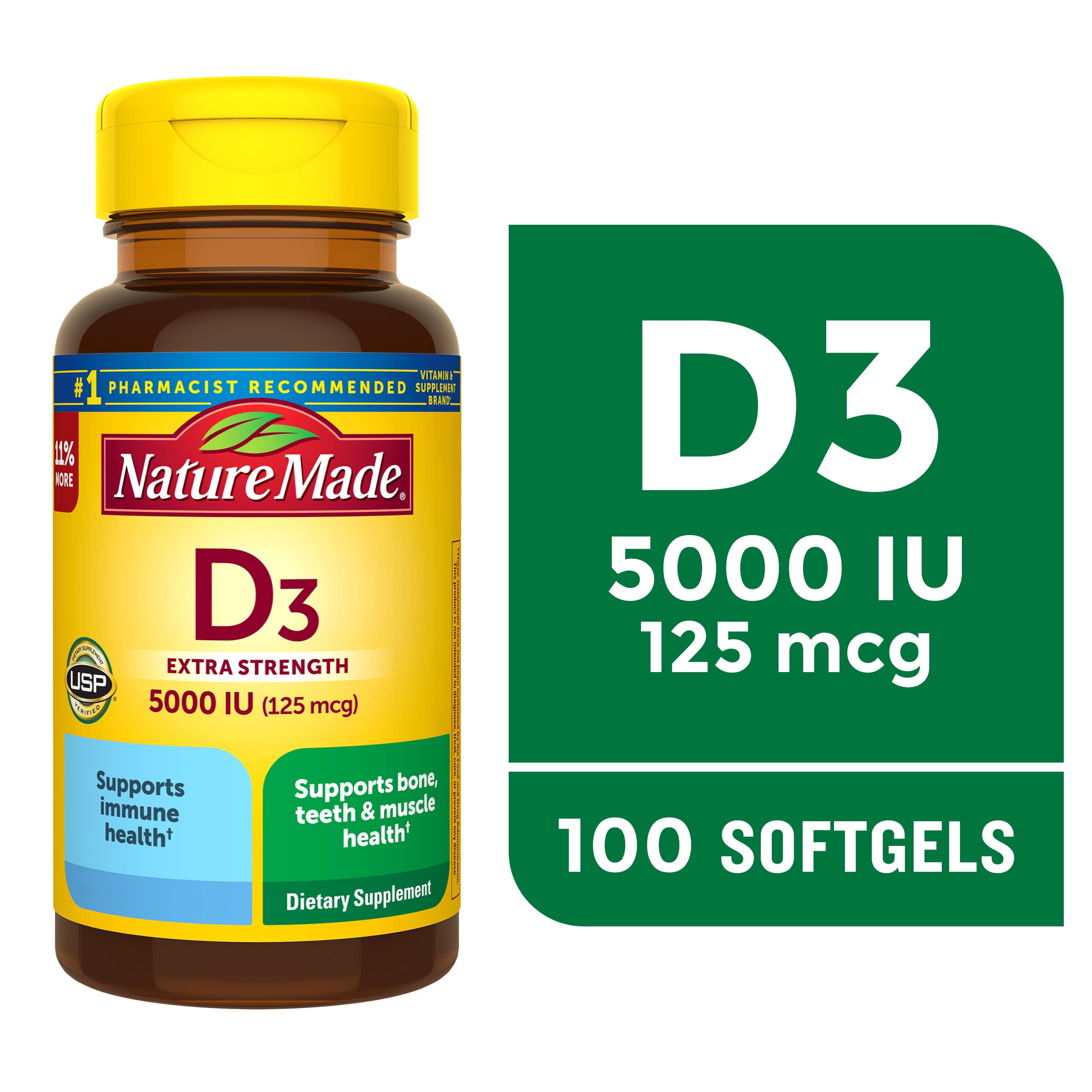 Nature Made Extra Strength Vitamin D3 5000 IU (125 mcg) Softgels ...