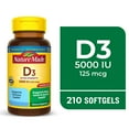 thumbnail interactive-video image 1 of Nature Made Extra Strength Vitamin D3 5000 IU (125 mcg) Softgels, Dietary Supplement, 210 Count, 1 of 10