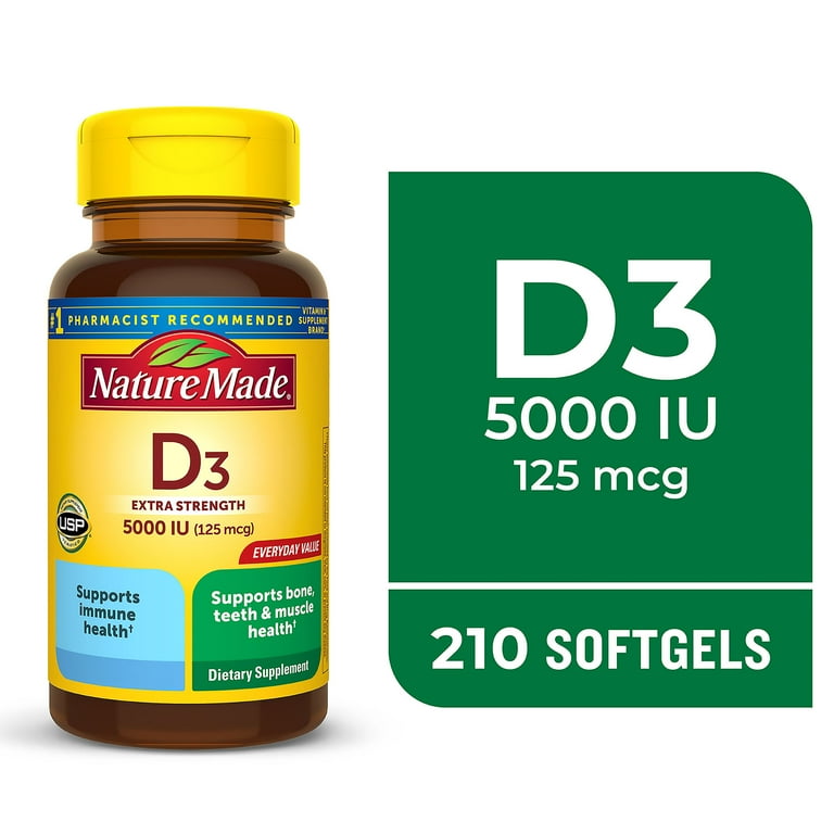 Nature Made Extra Strength Vitamin D3 5000 IU (125 mcg) Softgels