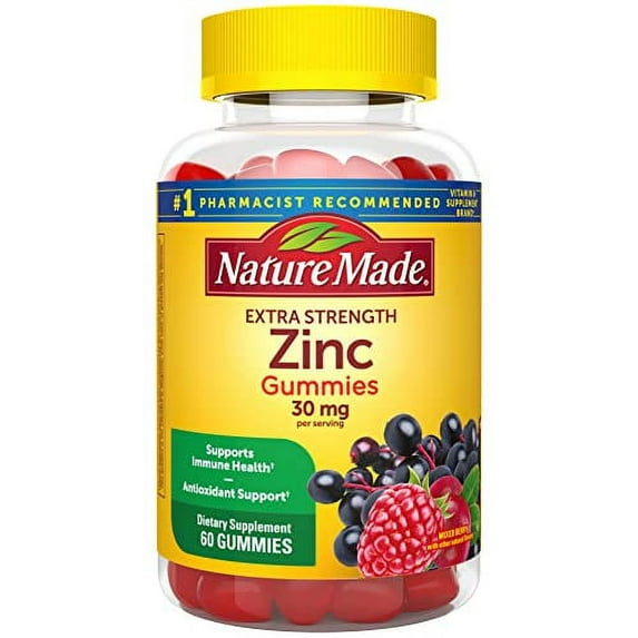 Nature Made Extra Strength Zinc Supplements 30 mg, Dietary Supplement for Immune Health and Antioxidant Support, 60 Zinc Gummies, 30 Day Supply