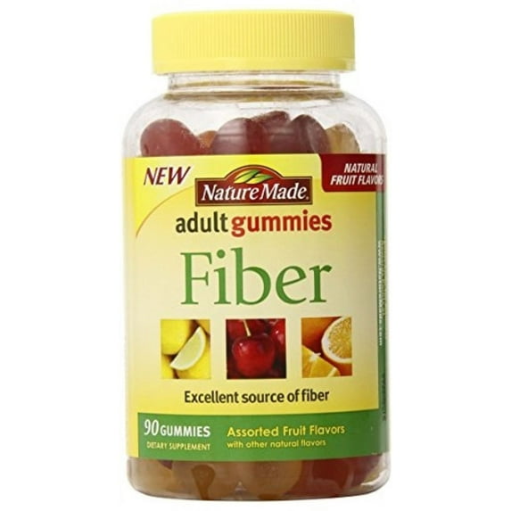 Nature Made Fiber Adult Gummies, Assorted Fruit 90 ea (Pack of 2)