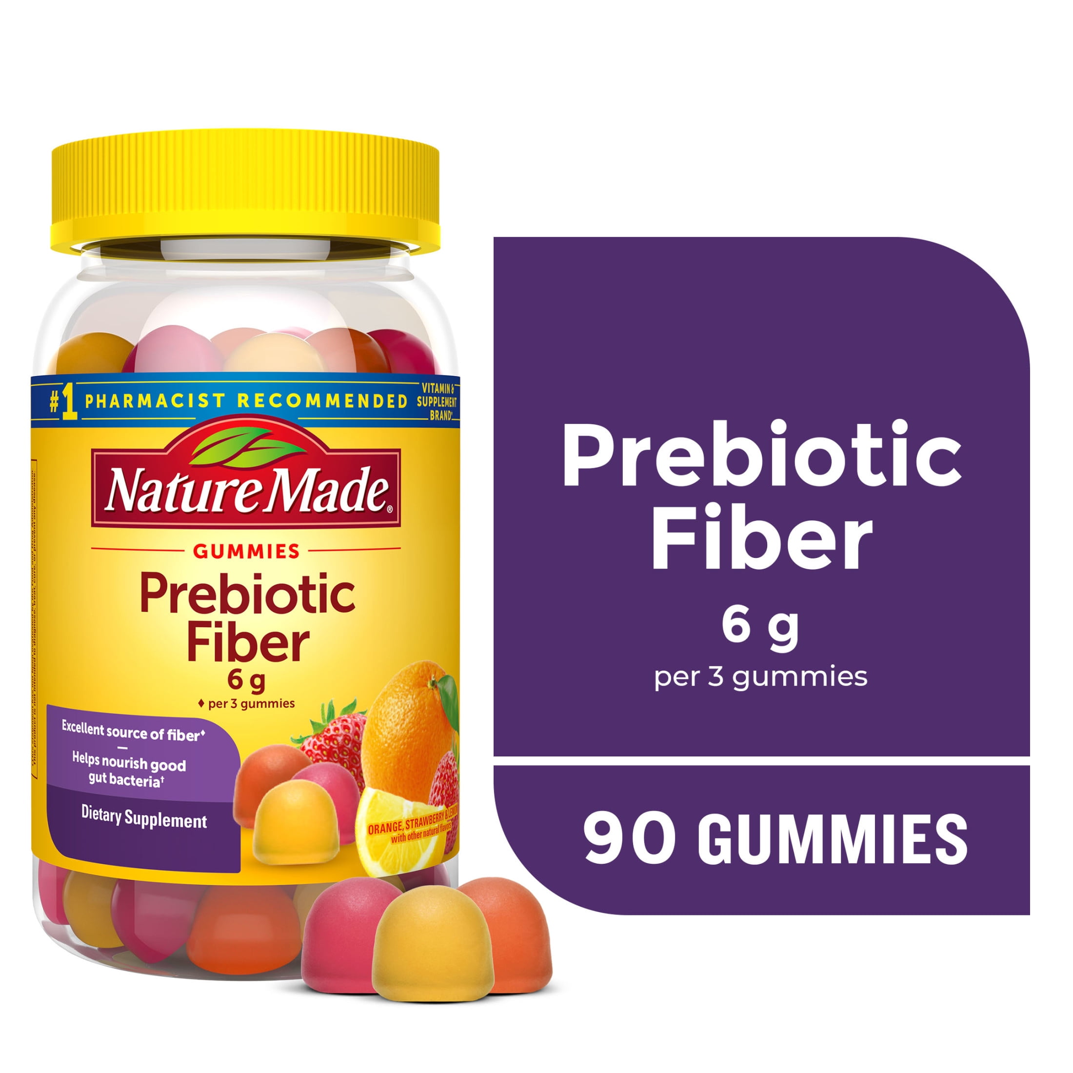 Nature Made Prebiotic Fiber Gummies, Fiber Supplement for Digestive System Support, 90 Ct