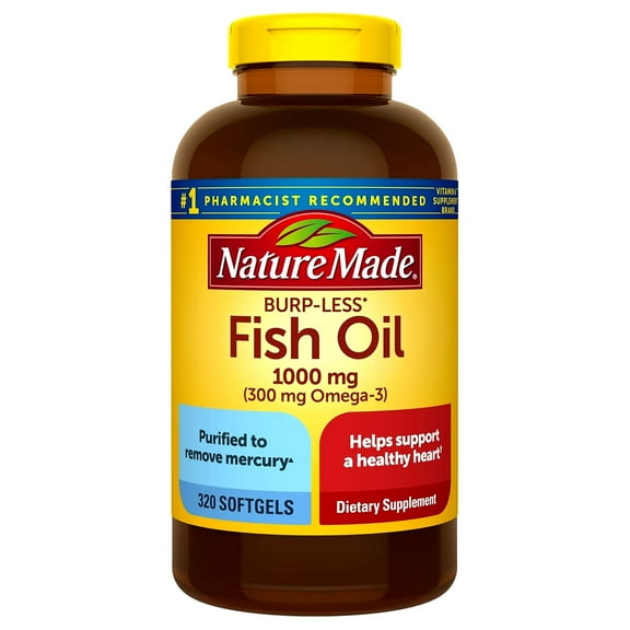 Nature Made Fish Oil Burp-Less 1000 mg, 320 Softgels, Fish Oil Omega 3 Supplement For Heart Health