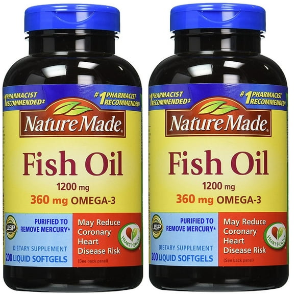 Nature Made Fish Oil 1200 mg 200 Liquid Softgels - 2 Pack