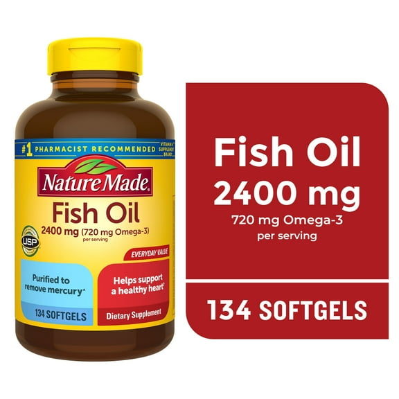 Nature Made Fish Oil 2400mg per Serving Softgels, Omega 3 Fish Oil Supplements, 134 Count