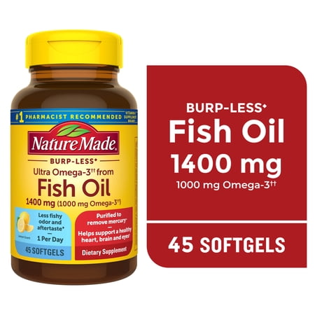 Nature Made Burp Less Ultra Omega 3 Fish Oil 1400 mg Softgels, Fish Oil Supplements, 45 Count