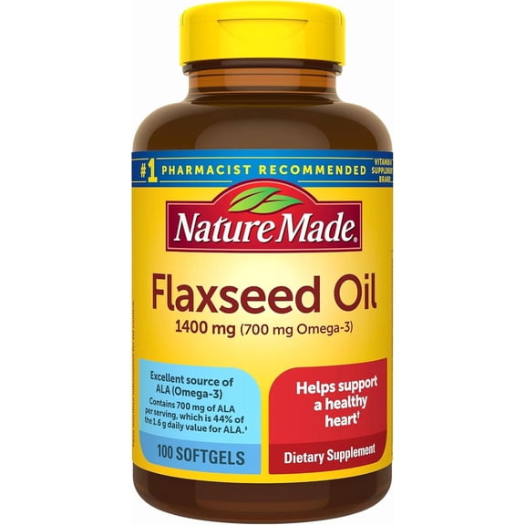 Nature Made Flaxseed Oil 1400 mg Softgels, Dietary Supplement, Heart Health Support, 100 Ct