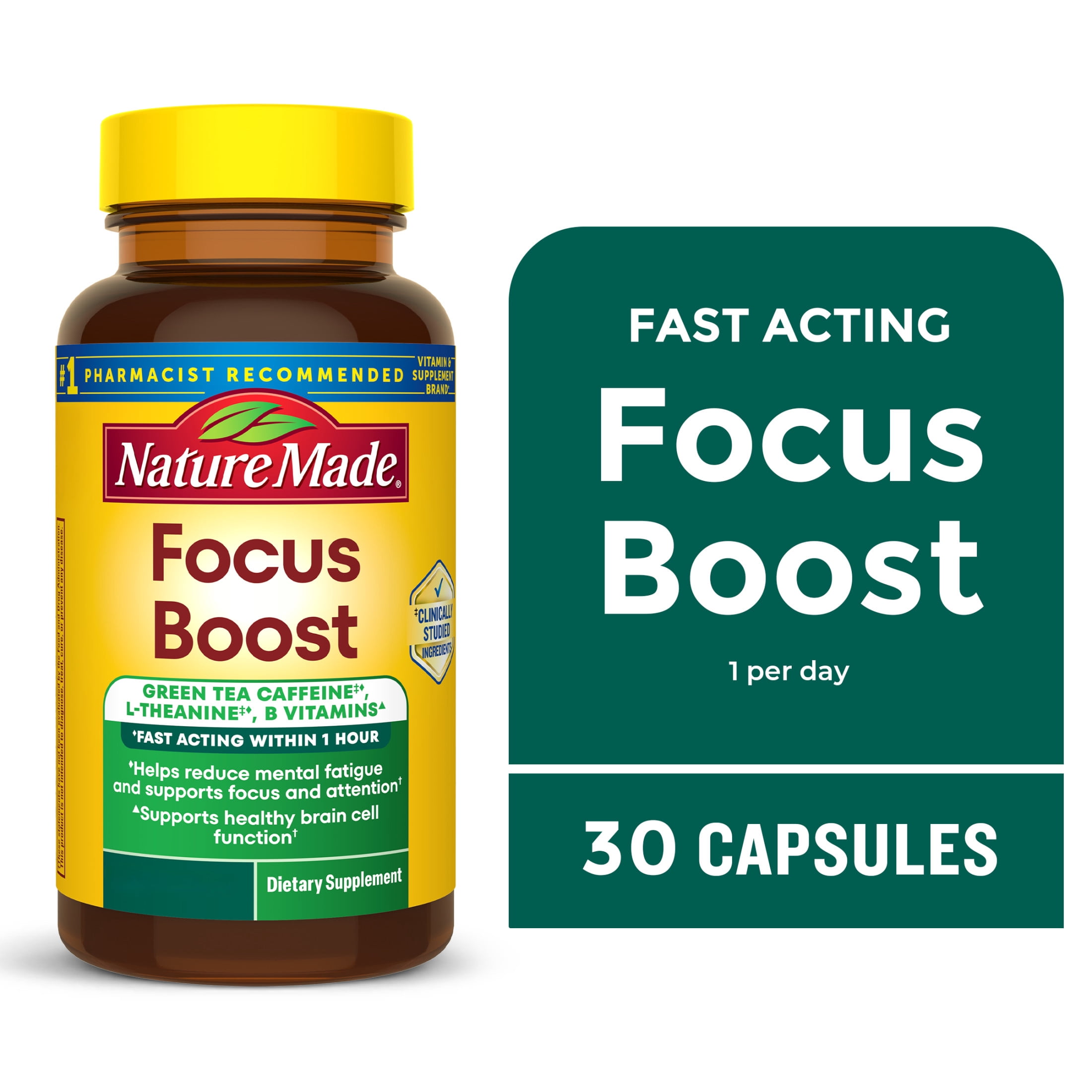 Nature Made Focus Boost Capsules Fast Acting Green Tea Caffeine +