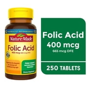 Nature Made Folic Acid 400 mcg 665 mcg DFE Tablets, Dietary Supplement, 250 Count