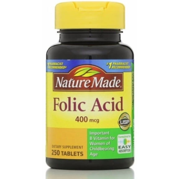 Nature Made Folic Acid 400 mcg Tablets 250 ea (Pack of 6)