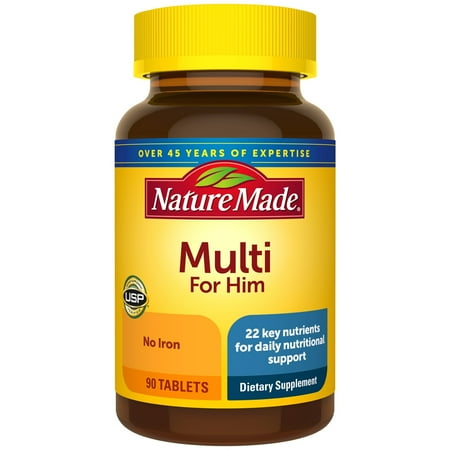 Nature Made Multivitamin For Him with No Iron Tablets, Mens Multivitamin, 90 Count