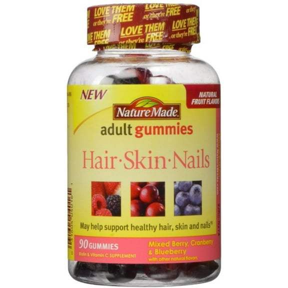 Nature Made Hair, Skin, Nails Adult Gummies, Mixed Berry, Cranberry & Blueberry 90 ea (Pack of 4)
