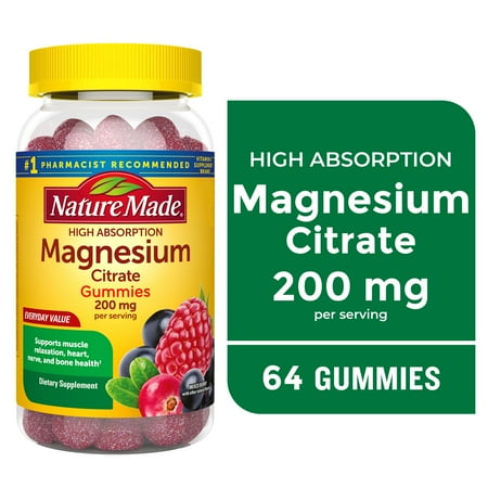 Nature Made High Absorption Magnesium Citrate 200 mg Per Serving Gummies, 64 Count