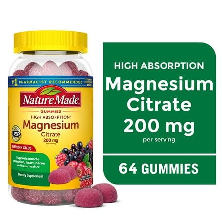 Nature Made High Absorption Magnesium Citrate 200 mg per Serving Gummies, 64 Count
