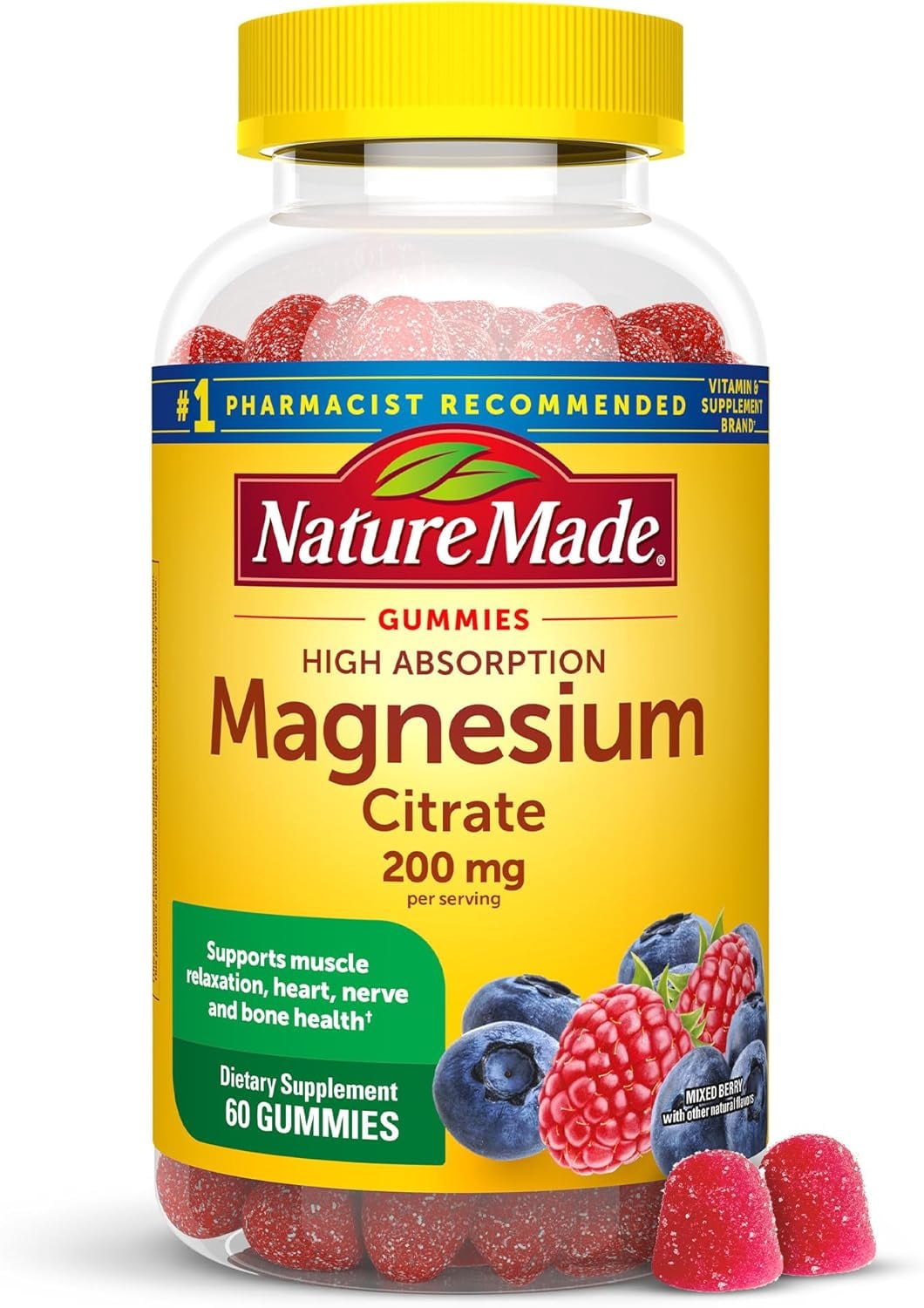 Nature Made High Absorption Magnesium Citrate 200 mg per Serving Gummies, 60 Count