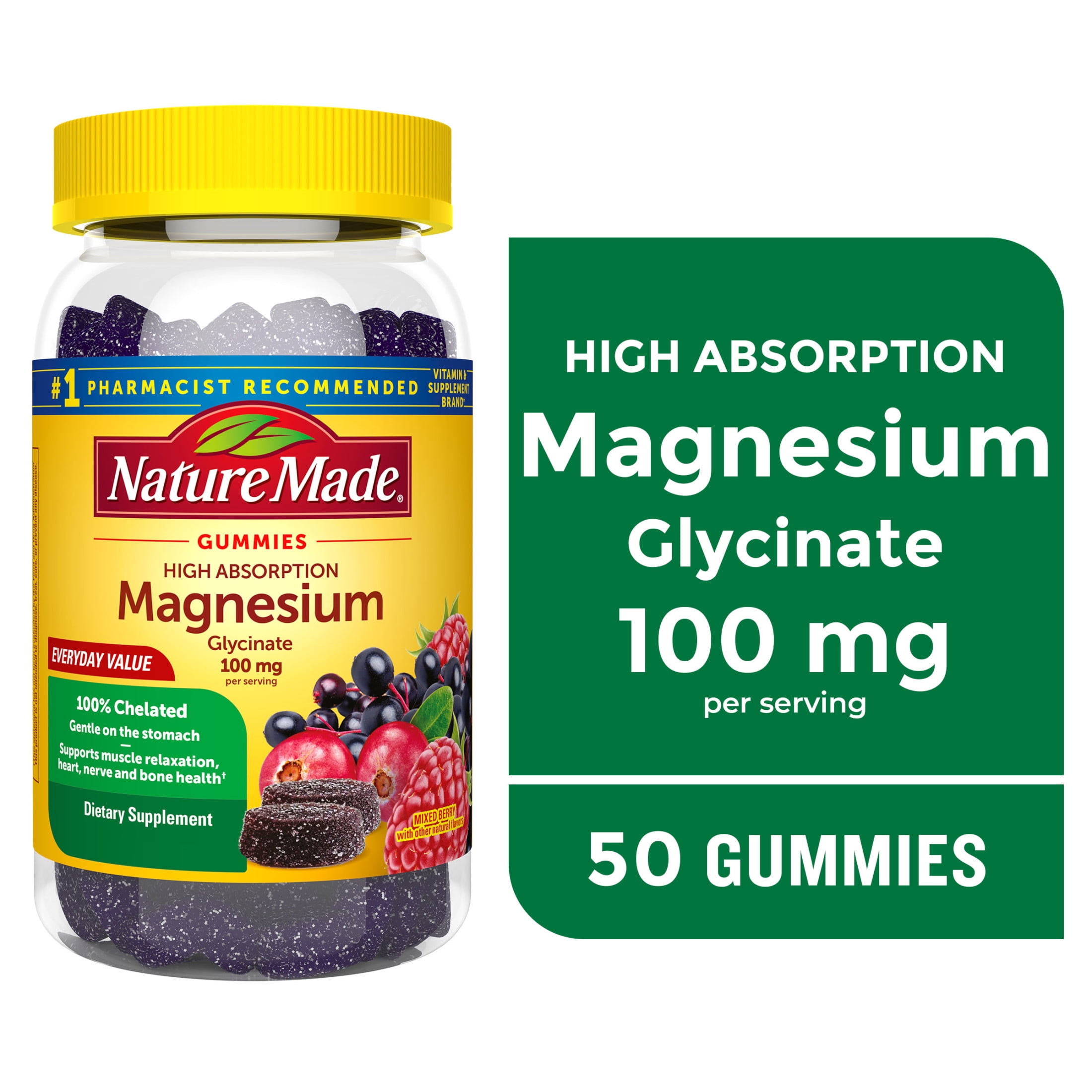 Nature Made High Absorption Magnesium Glycinate Bone & Heart Support, Magnesium Gummies, 50 Ct
