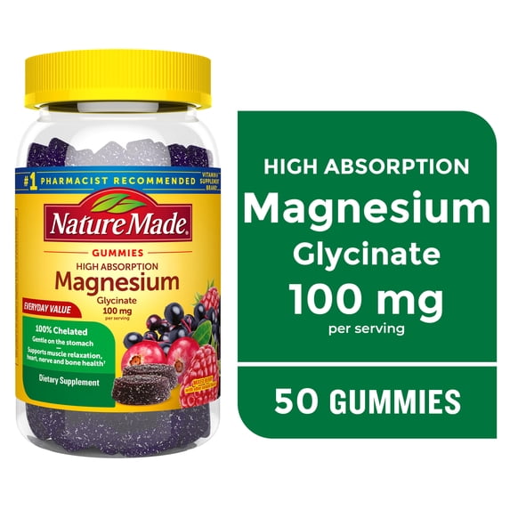 Nature Made High Absorption Magnesium Glycinate Bone & Heart Support, Magnesium Gummies, 50 Ct