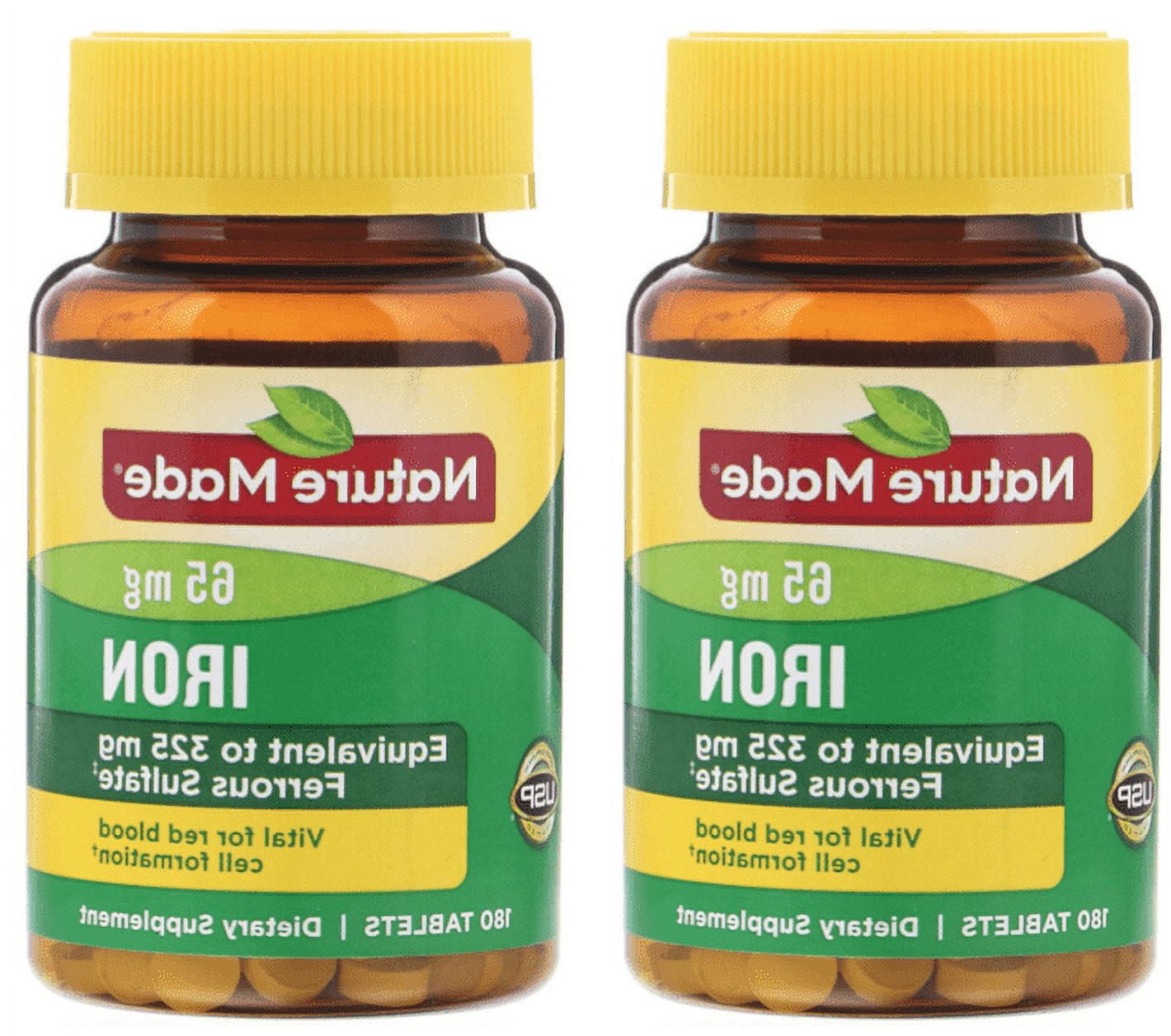 Nature Made, Iron, 65 mg, 180 Tablets - 2 Packs