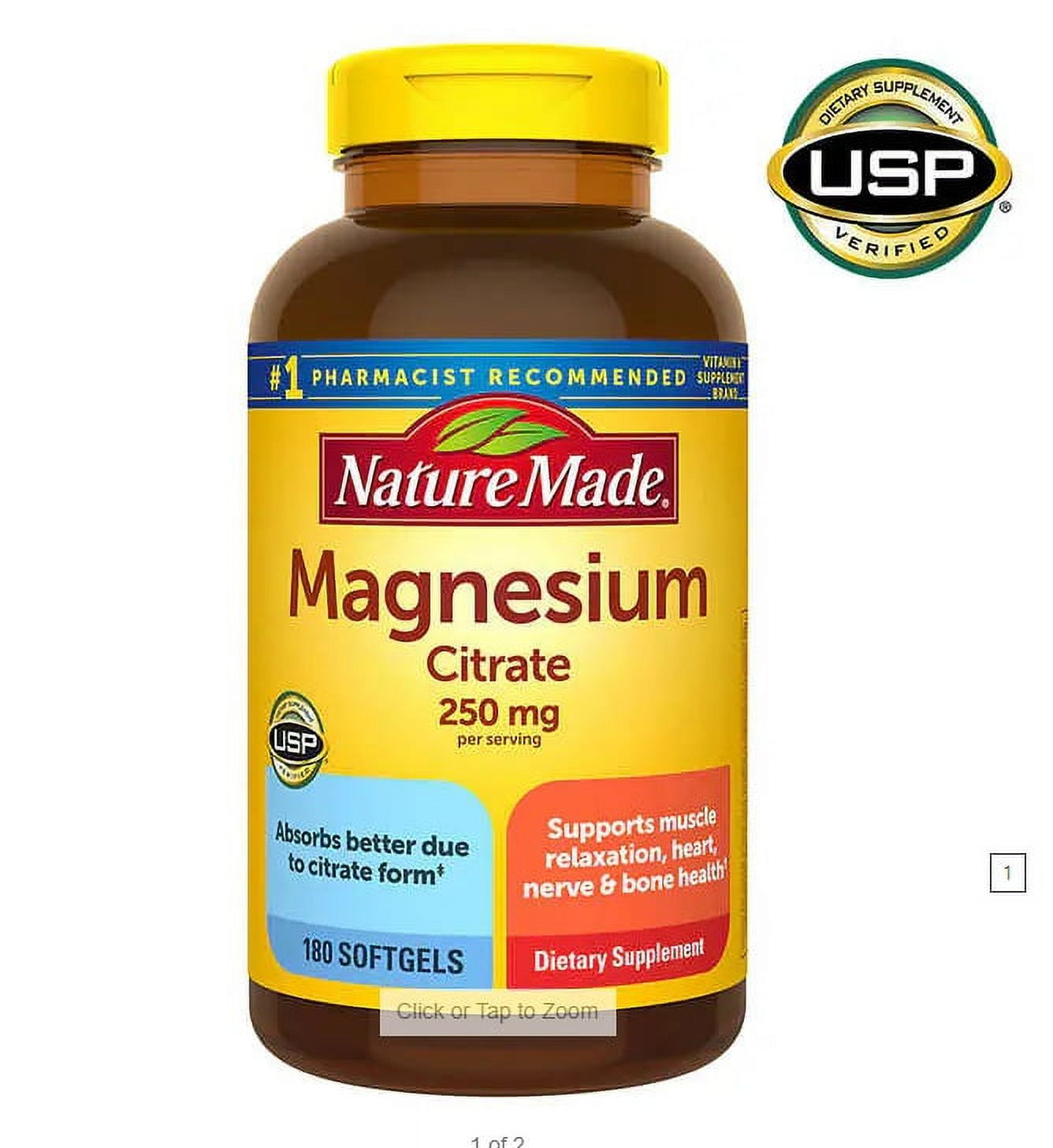 Nature Made Magnesium Citrate 250mg, 180 Soft Gels Dietary Supplement