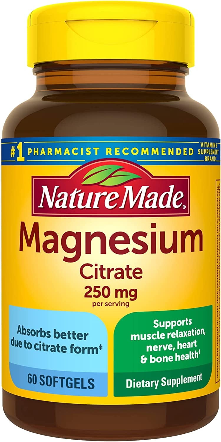 Nature Made Magnesium Citrate 250 mg Softgels Dietary Supplement for Muscle Support, 60 Ct