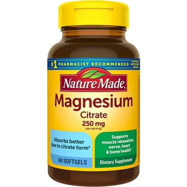 Nature Made Magnesium Citrate 250 mg Softgels Dietary Supplement for Muscle Support, 60 Ct
