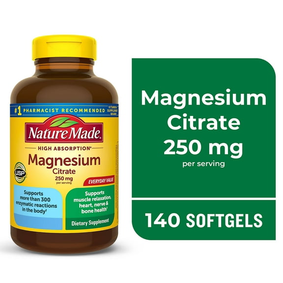 Nature Made Magnesium Citrate 250 mg per Serving Softgels, Magnesium Supplement, 140 Count