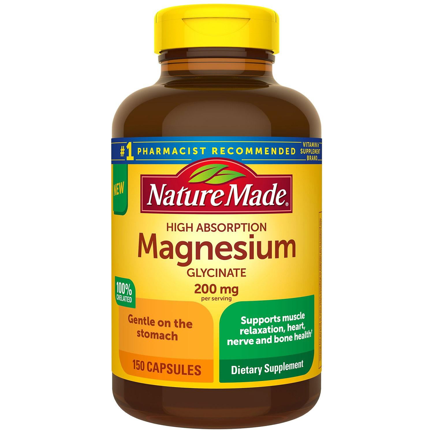 Nature Made Magnesium Glycinate 200 mg Capsules, for Muscle Relaxation ...