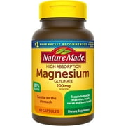 Nature Made Magnesium Glycinate 200 mg per Serving, Dietary Supplement for Muscle, Heart, Nerve and Bone Support, 60 Capsules, 30 Day Supply