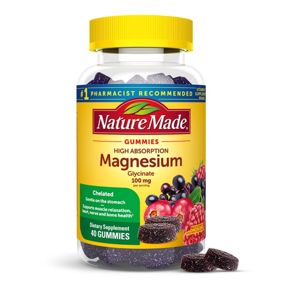 Nature Made High Absorption Magnesium Glycinate Bone & Heart Support, Magnesium Gummies, 40 Ct