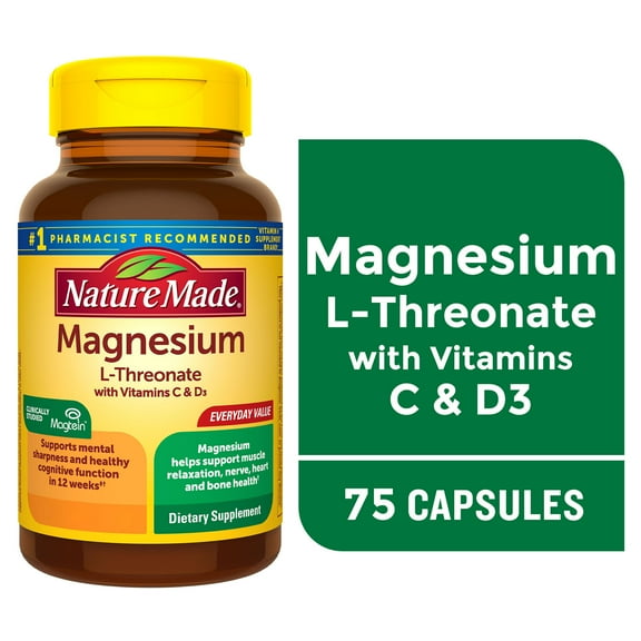 Nature Made Magnesium L Threonate Capsules, Dietary Supplement for Cognitive Support, 75 Ct