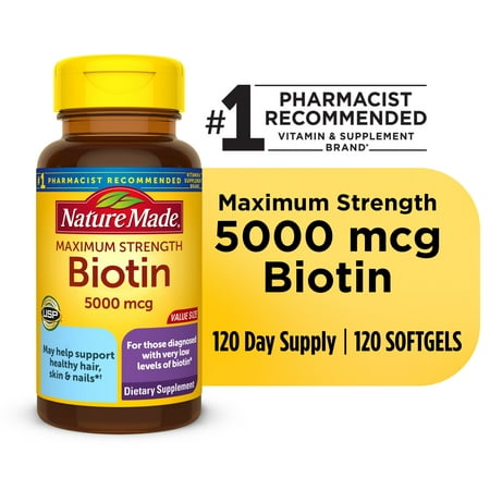 Nature Made Maximum Strength Biotin 5000 mcg Softgels, 120 Count