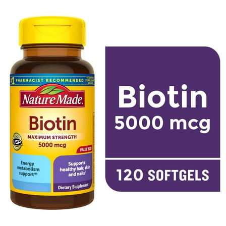 Nature Made Maximum Strength Biotin 5000 mcg Softgels, 120 Count