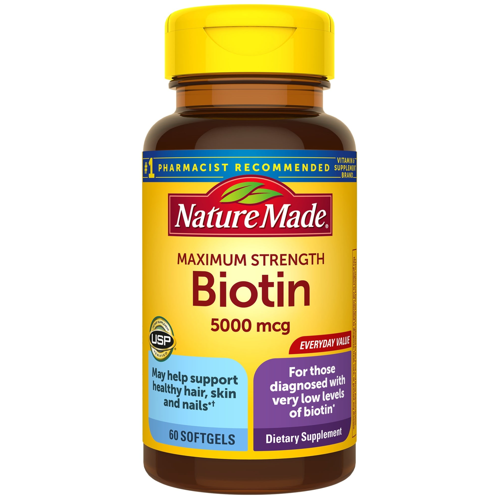 Nature Made Maximum Strength Biotin 5000 mcg Softgels, 60 Count for ...
