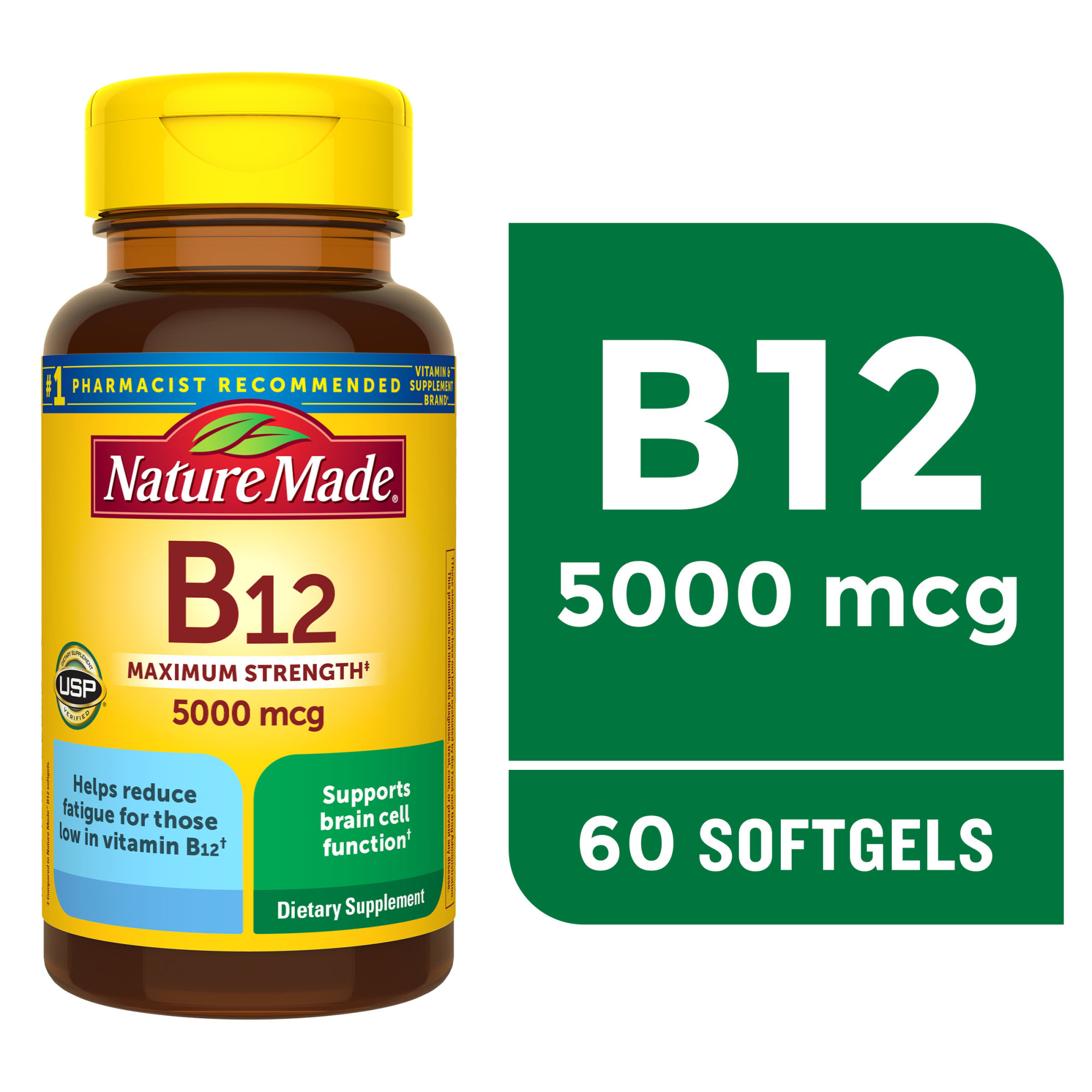 Nature Made Maximum Strength Vitamin B12 5000 mcg Softgels, Dietary Supplement, 60 Count - image 1 of 10