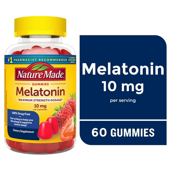 Nature Made Melatonin 10mg per Serving Melatonin Gummies, 100% Drug Free Sleep Aid, 60 Ct
