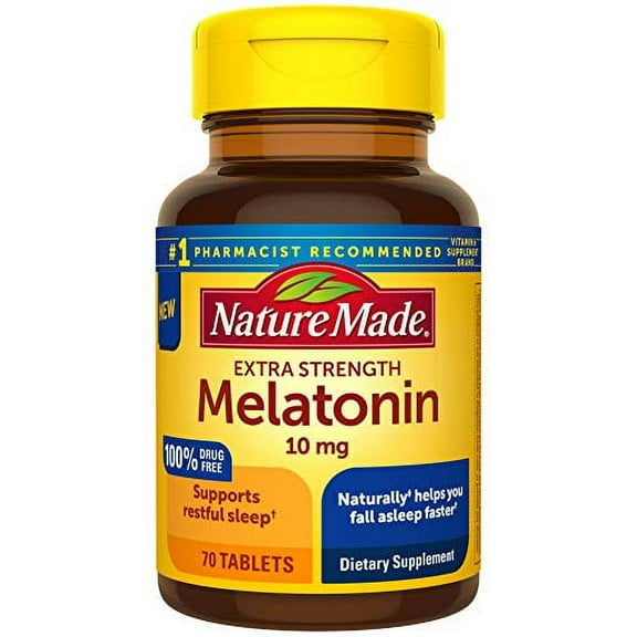 Nature Made Melatonin 10mg Extra Strength Tablets, Dietary Supplement for Restful Sleep, 70 Count, 70 Day Supply