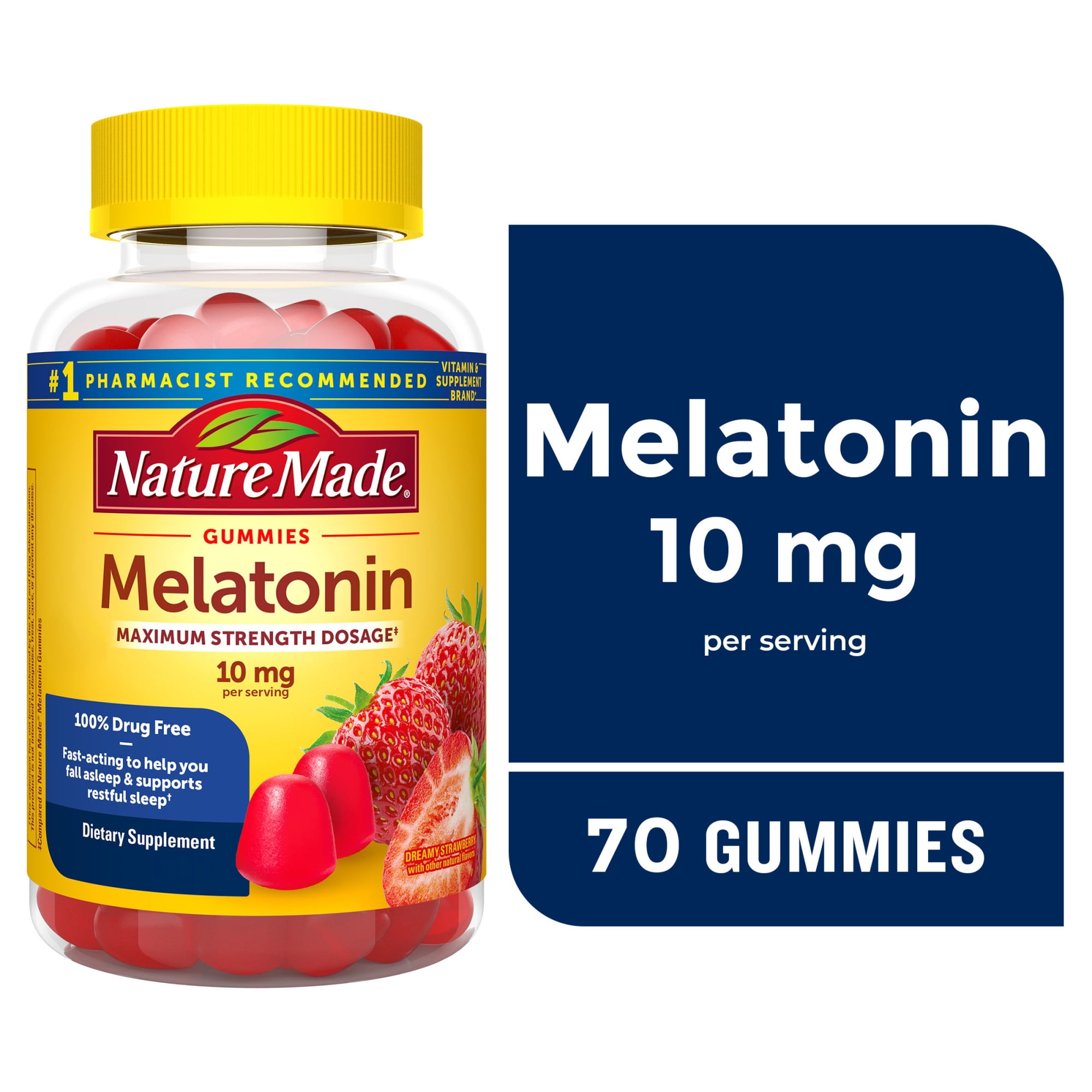 Nature Made Melatonin 10mg per serving Melatonin Gummies, 100% Drug Free Sleep Aid, 70 Ct