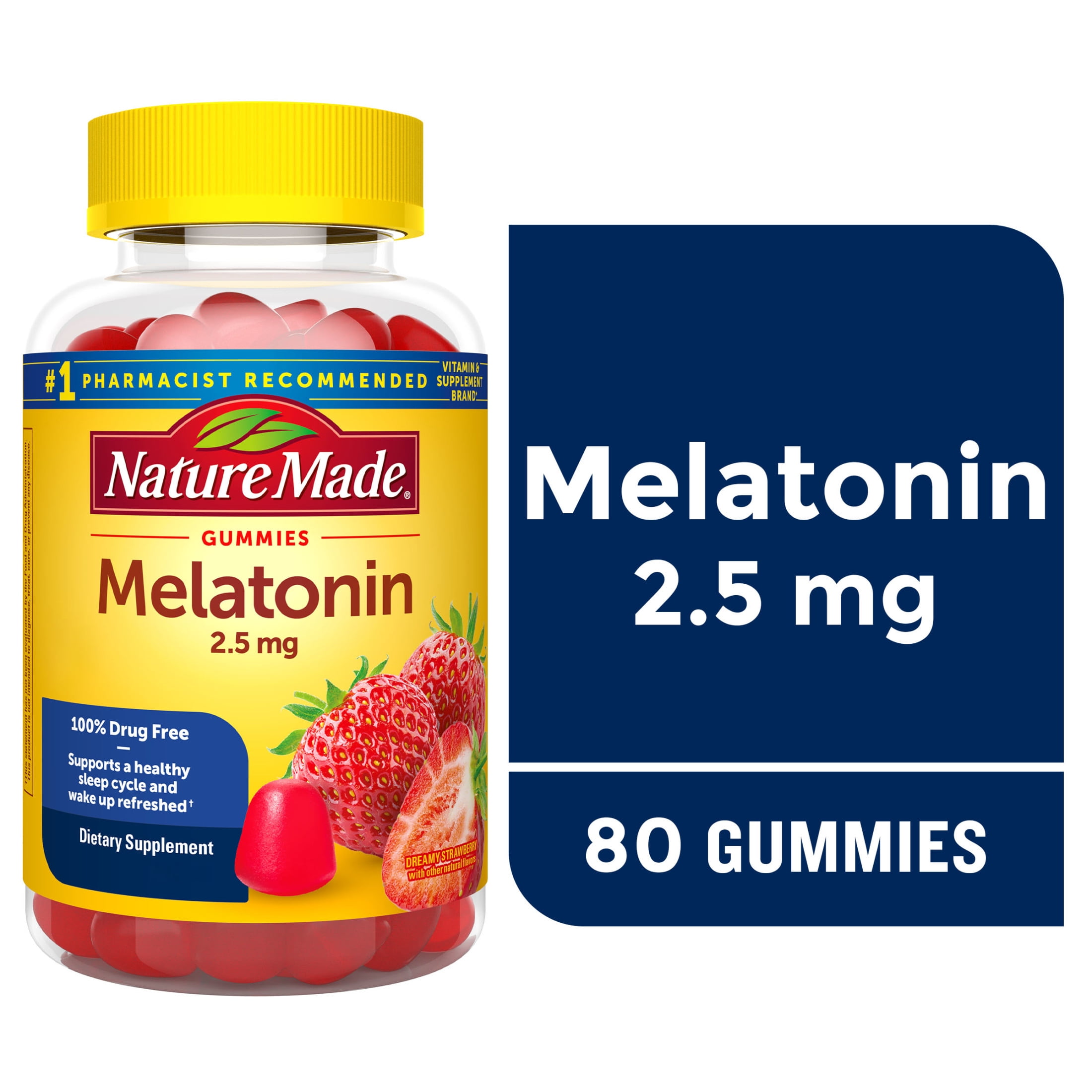 Nature Made Melatonin 2.5 mg Gummies, 100% Drug Free Sleep Aid for Adults, 80 Count