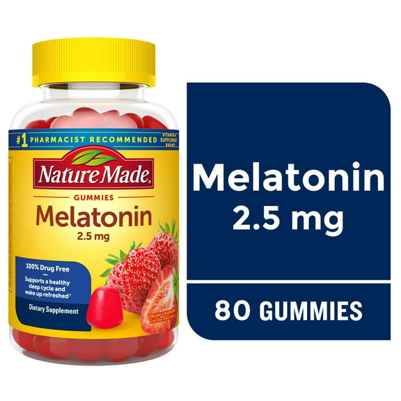 Nature Made Melatonin 2.5 mg Gummies, 100% Drug Free Sleep Aid for Adults, 80 Count