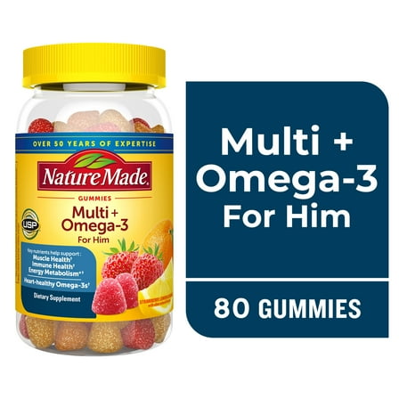 Nature Made Mens Multivitamin + Omega-3 Gummies for Daily Nutritional Support, 80 Count