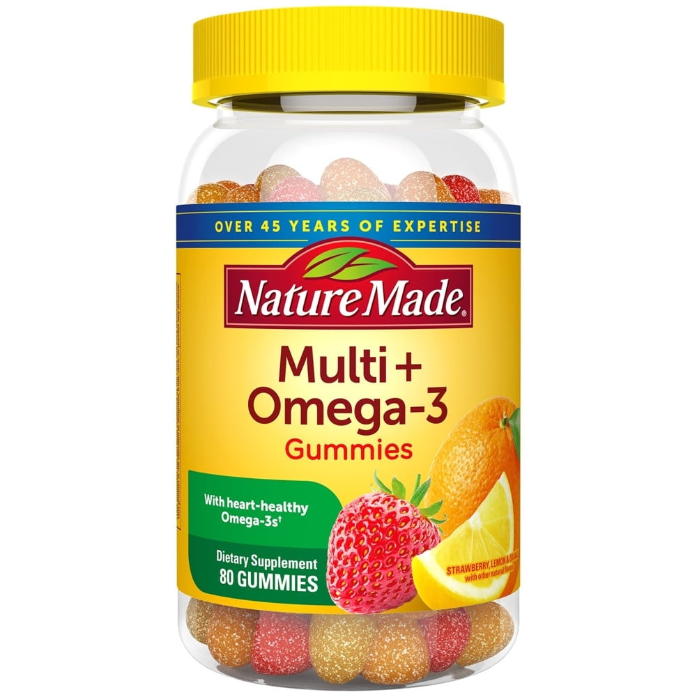Nature Made Multi + Omega3 Adult Gummies Strawberry, Lemon & Orange