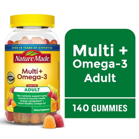 Nature Made Multivitamin + Omega-3 Gummies, Gummy Vitamins for Nutritional Support, 140 Ct