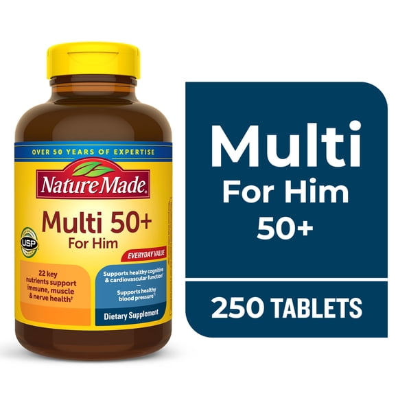 Nature Made Multi Vitamin For Men 50+, Men's Multivitamin for Nutritional Support, 250 Ct